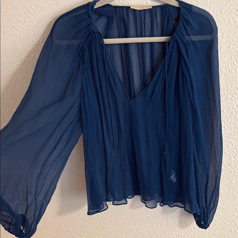 Ulla Johnson Deep Blue Sheer Blouse - Picture 4 of 5
